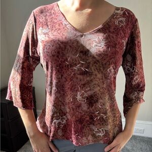 Whimsical Floral Top Round Neck Shirt - Size Large (fits‎ small-Medium)